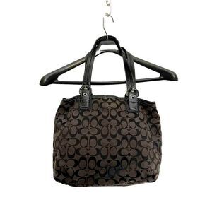 COACH F17401 Signature Tote Handbag Purse Hobo Black And Gray Satchel Designer